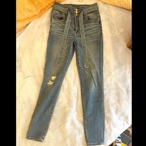 American Eagle Full Length Highest Rise Jeggings with Front Tie Belt